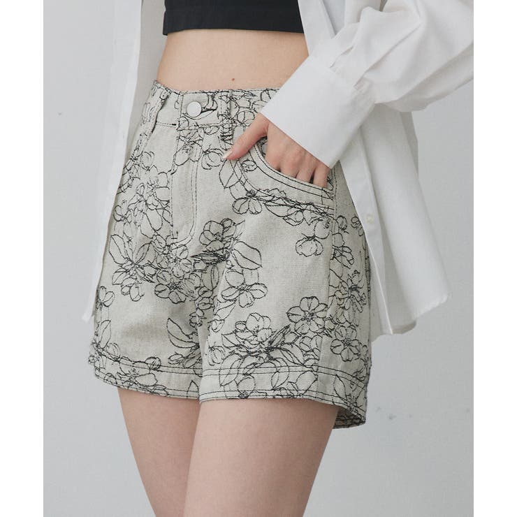 フラワー刺繍デニムショートパンツ | ad thie | 詳細画像25 