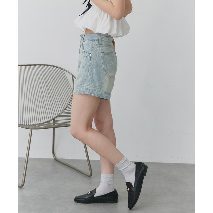 フラワー刺繍デニムショートパンツ | ad thie | 詳細画像6 