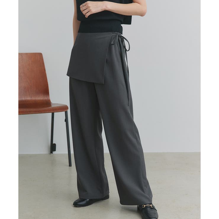 チャコール | サイドリボンスカートレイヤードパンツ | ad thie