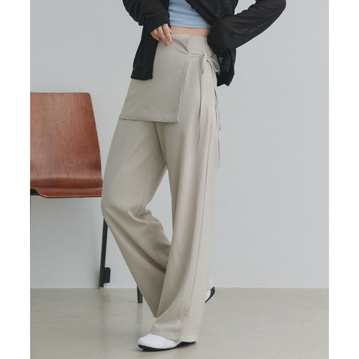 グレージュ | サイドリボンスカートレイヤードパンツ | ad thie