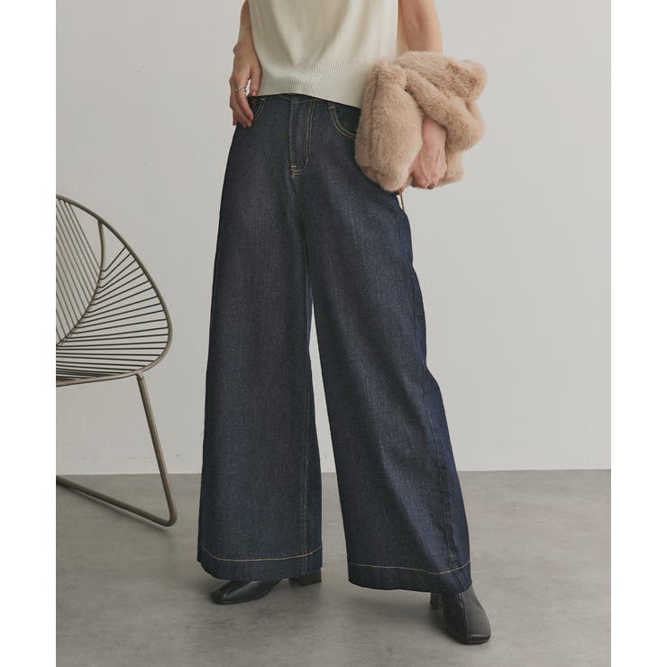 ネイビー | ノンウォッシュデニムパンツ | ad thie