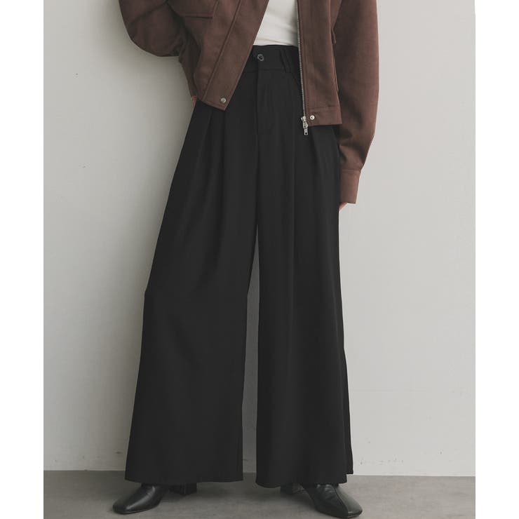 ブラック | フロントタックワイドスラックス | ad thie