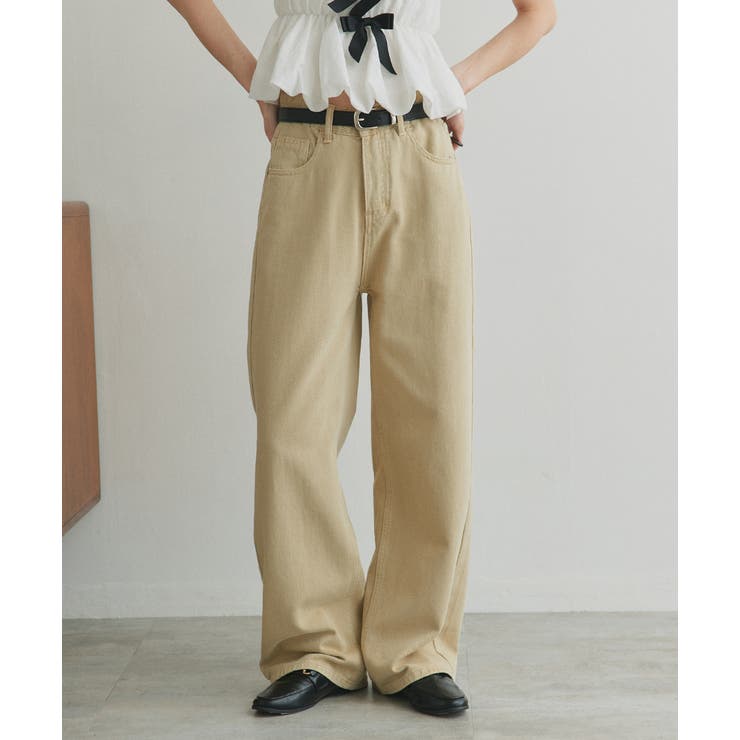 ベージュ | ツイルストレートパンツ | ad thie