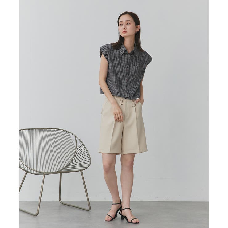 ノースリーブドロストショート丈チェックシャツ | ad thie | 詳細画像11 