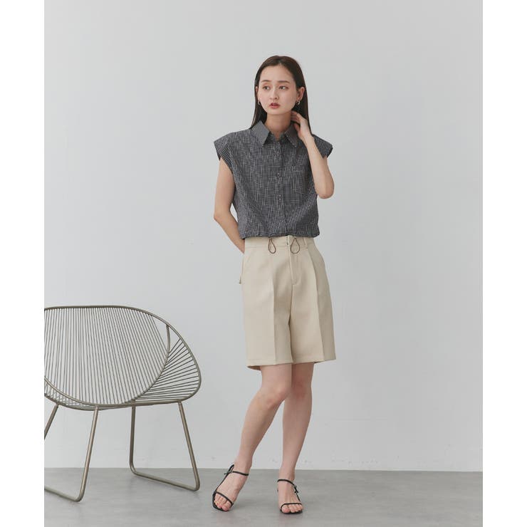 ノースリーブドロストショート丈チェックシャツ | ad thie | 詳細画像12 