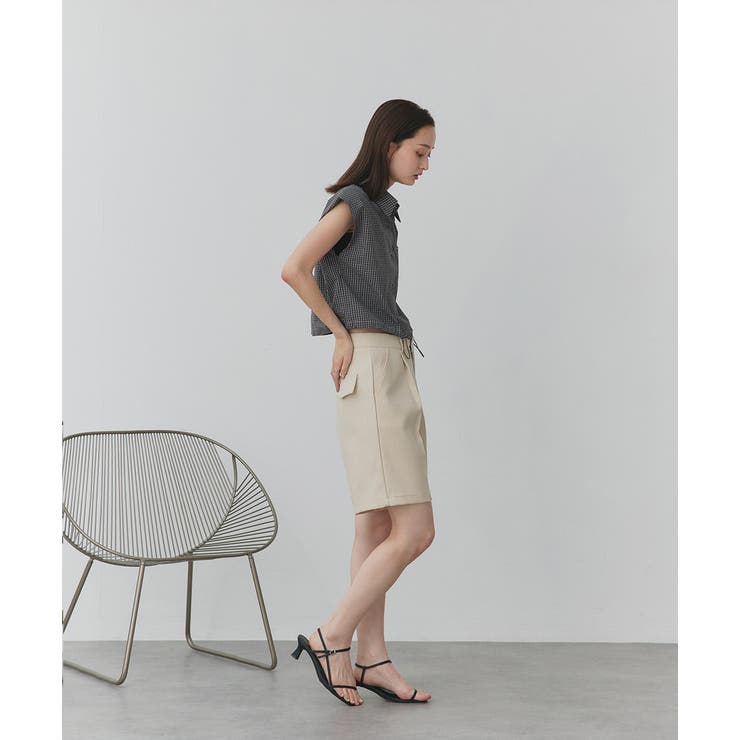 ノースリーブドロストショート丈チェックシャツ | ad thie | 詳細画像13 