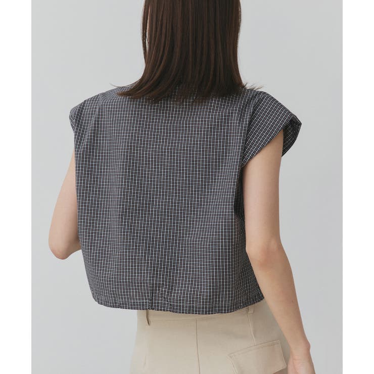 ノースリーブドロストショート丈チェックシャツ | ad thie | 詳細画像14 