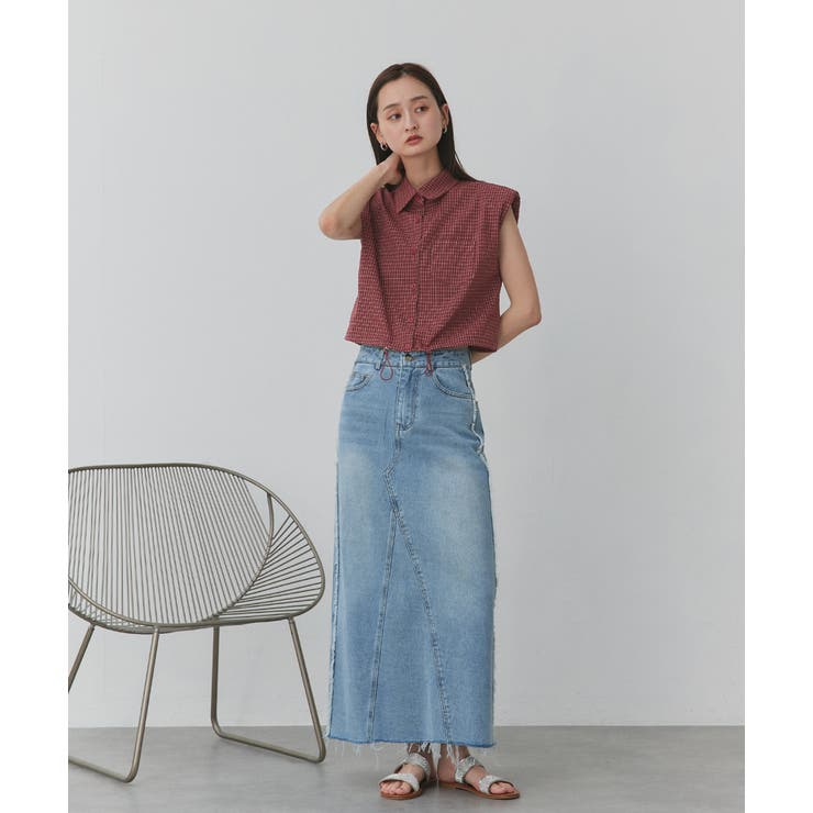 ノースリーブドロストショート丈チェックシャツ | ad thie | 詳細画像17 