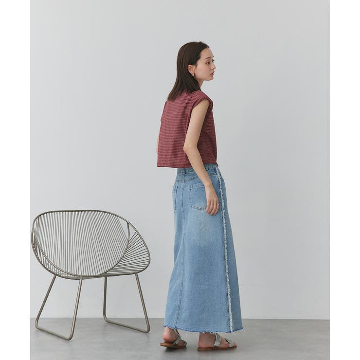 ノースリーブドロストショート丈チェックシャツ | ad thie | 詳細画像18 