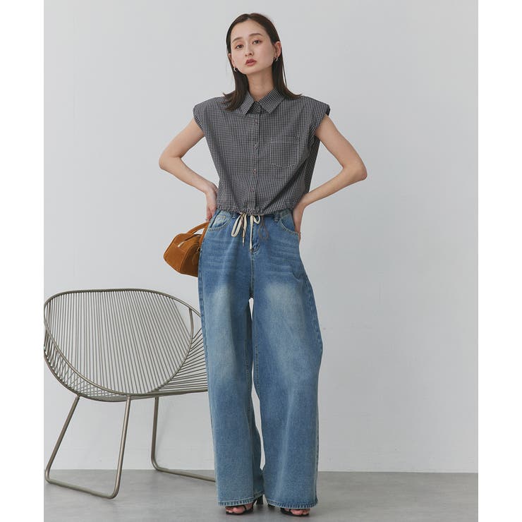 ノースリーブドロストショート丈チェックシャツ | ad thie | 詳細画像2 