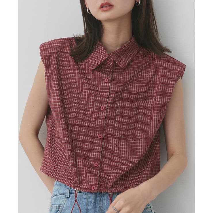 ノースリーブドロストショート丈チェックシャツ | ad thie | 詳細画像22 