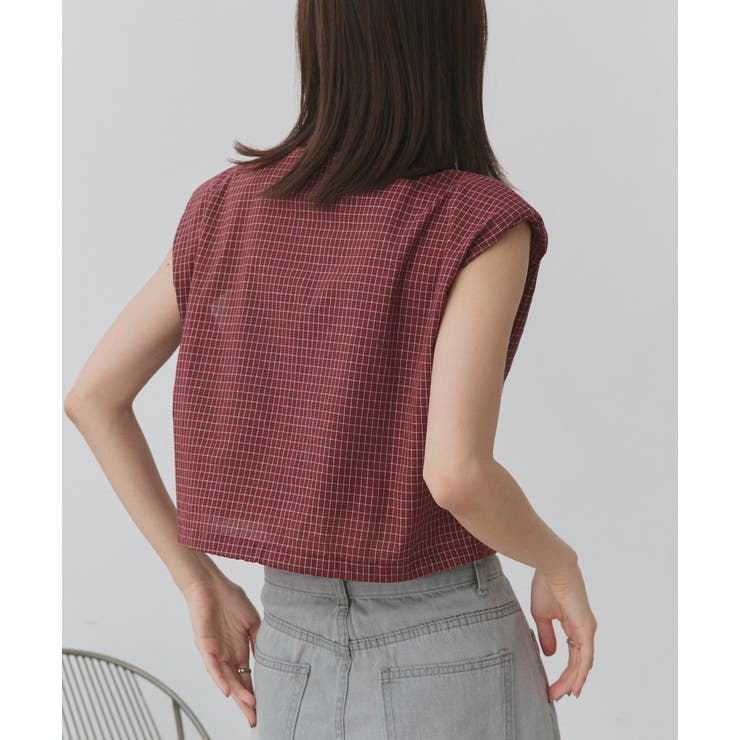 ノースリーブドロストショート丈チェックシャツ | ad thie | 詳細画像28 