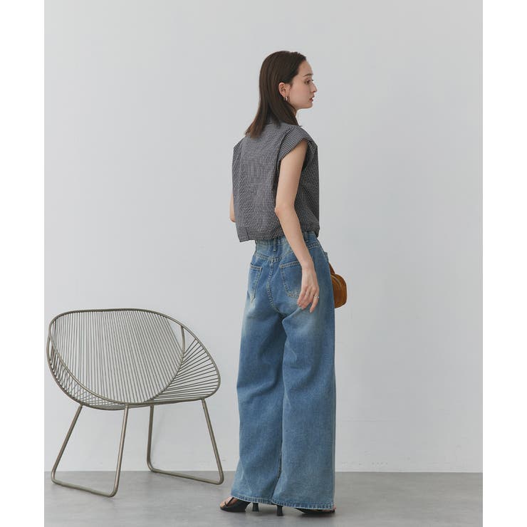 ノースリーブドロストショート丈チェックシャツ | ad thie | 詳細画像3 