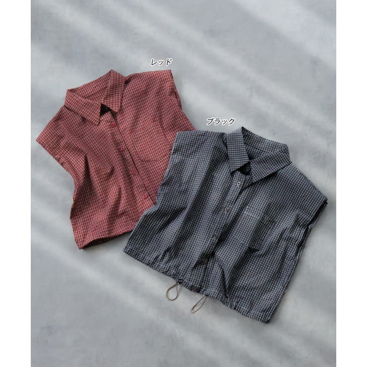 ノースリーブドロストショート丈チェックシャツ | ad thie | 詳細画像36 