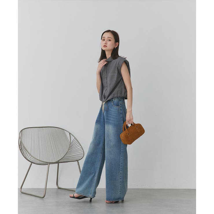 ノースリーブドロストショート丈チェックシャツ | ad thie | 詳細画像4 