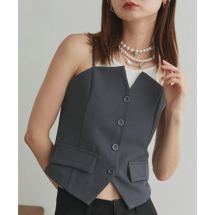 チャコール | フロントボタンデザインキャミソールビスチェ | ad thie