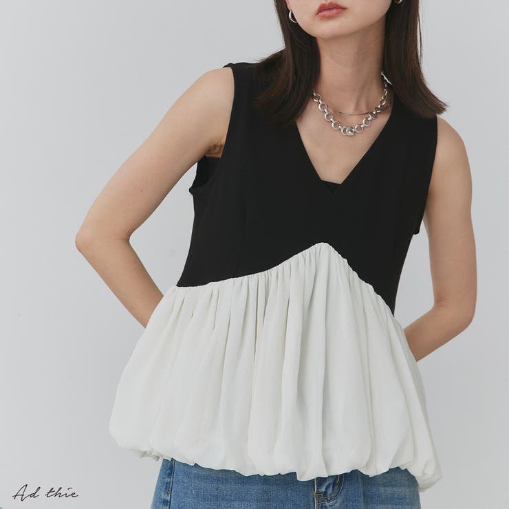 バルーンヘムノースリーブペプラムブラウス | ad thie | 詳細画像1 