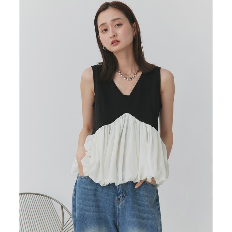 バルーンヘムノースリーブペプラムブラウス | ad thie | 詳細画像11 