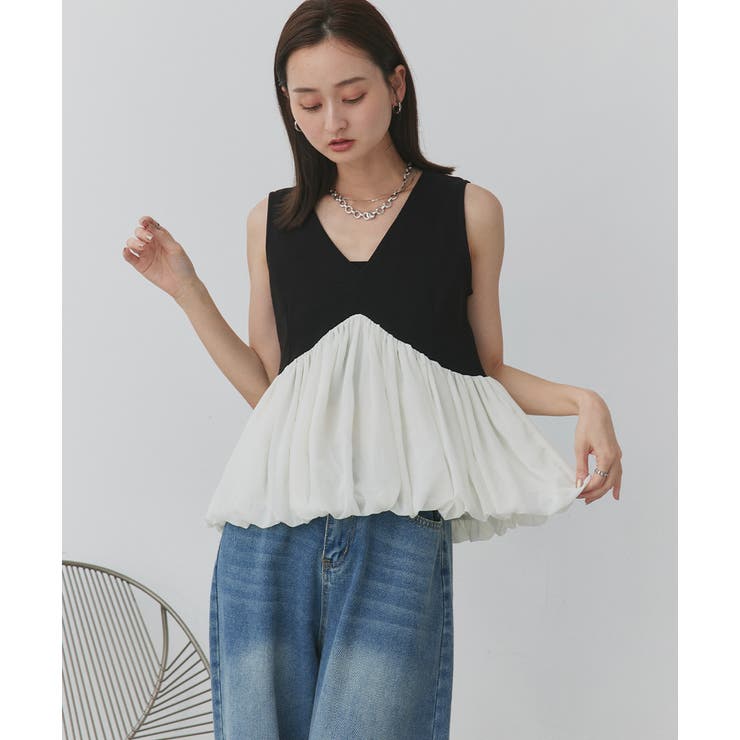 バルーンヘムノースリーブペプラムブラウス | ad thie | 詳細画像12 