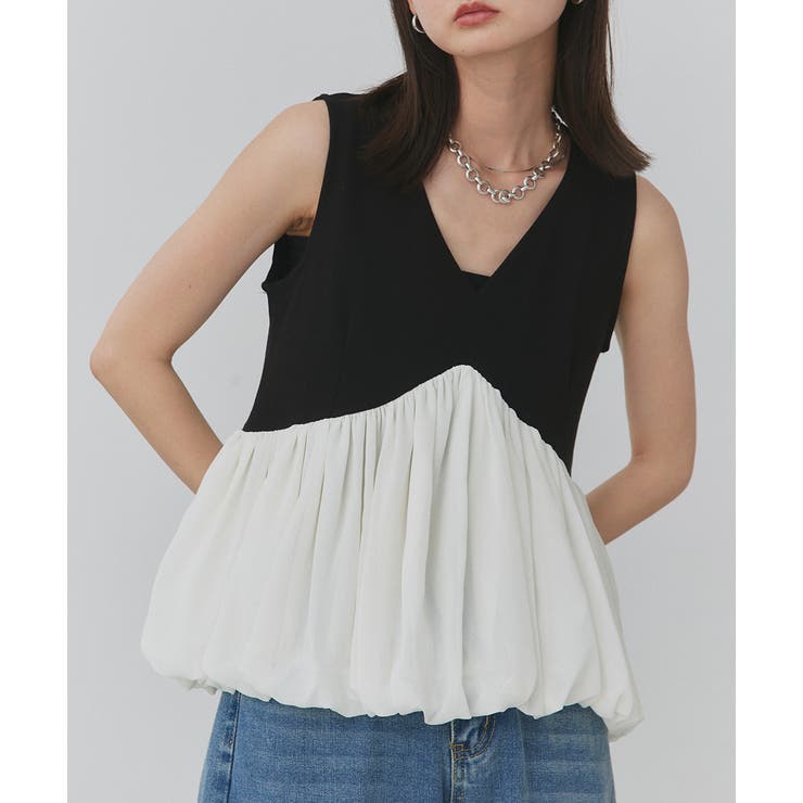 バルーンヘムノースリーブペプラムブラウス | ad thie | 詳細画像13 