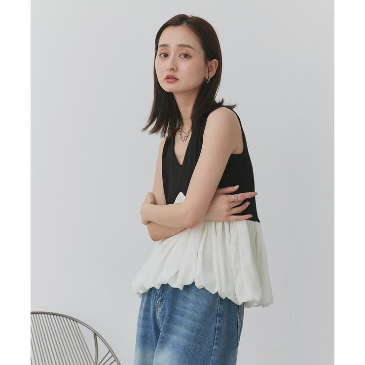 バルーンヘムノースリーブペプラムブラウス | ad thie | 詳細画像14 