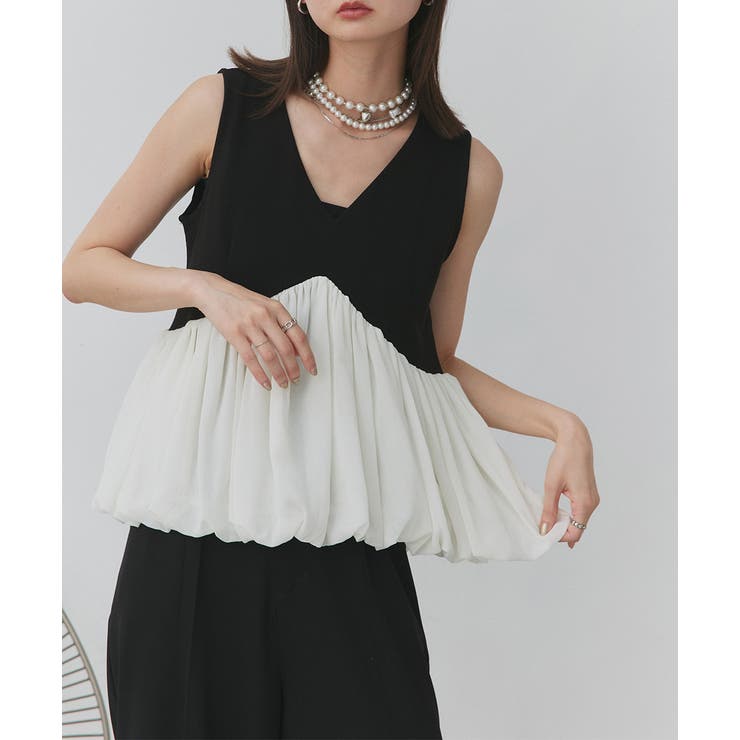 バルーンヘムノースリーブペプラムブラウス | ad thie | 詳細画像6 