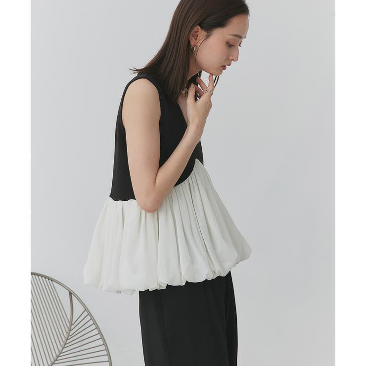 バルーンヘムノースリーブペプラムブラウス | ad thie | 詳細画像7 