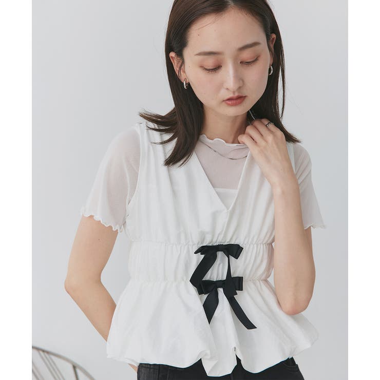 リボンデザインノースリーブペプラムブラウス | ad thie | 詳細画像15 