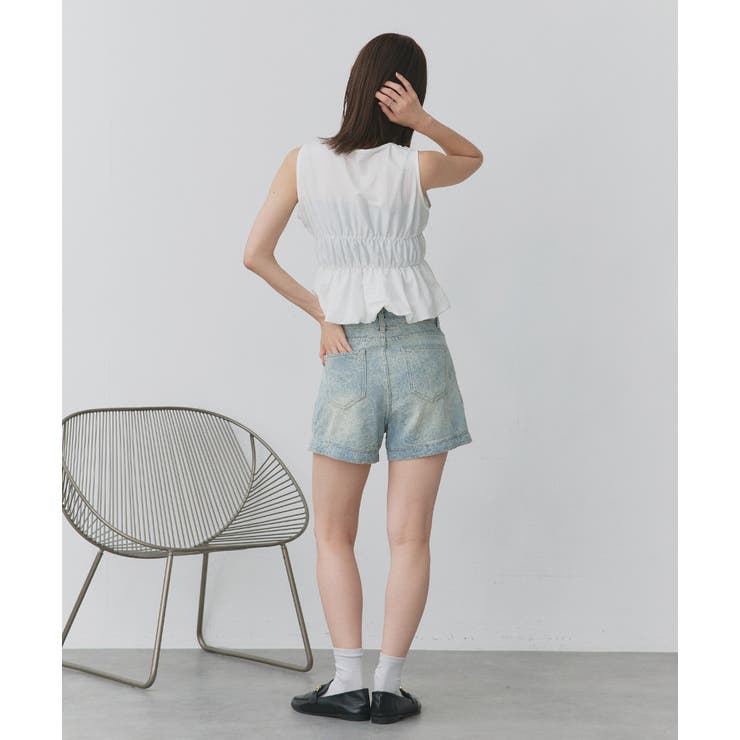 リボンデザインノースリーブペプラムブラウス | ad thie | 詳細画像17 