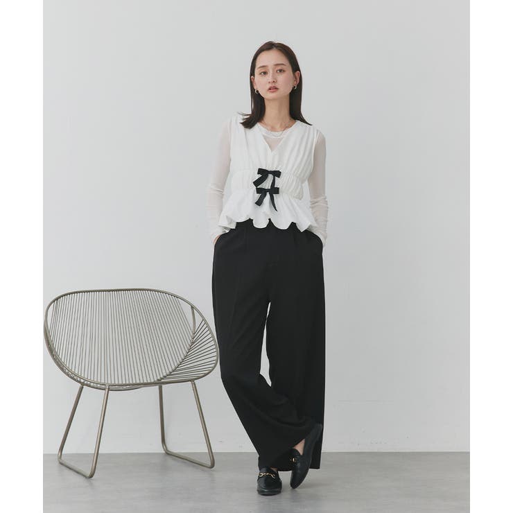 リボンデザインノースリーブペプラムブラウス | ad thie | 詳細画像18 