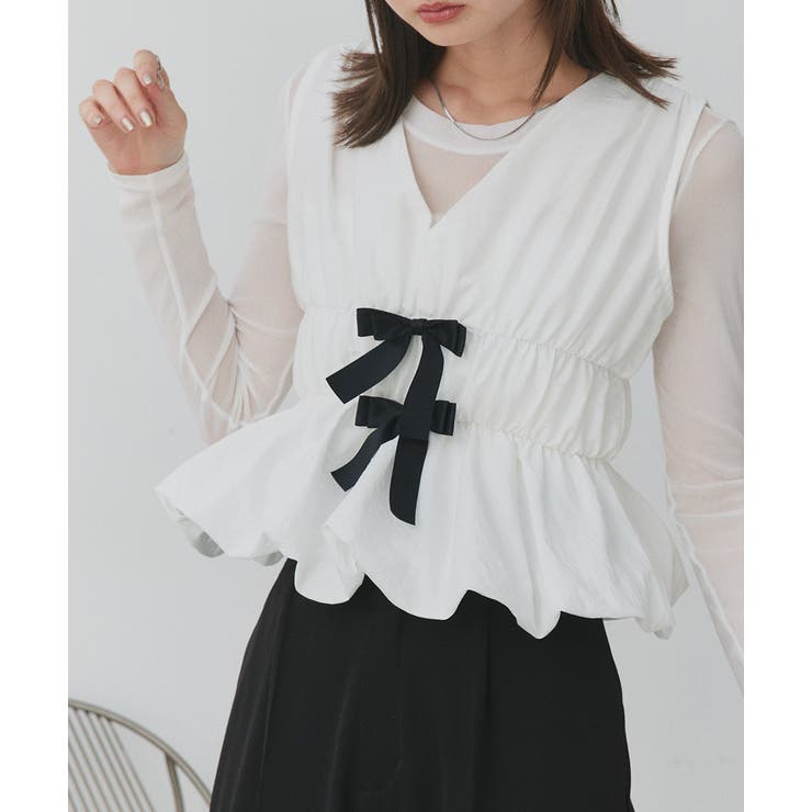 リボンデザインノースリーブペプラムブラウス | ad thie | 詳細画像22 