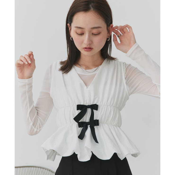 リボンデザインノースリーブペプラムブラウス | ad thie | 詳細画像23 