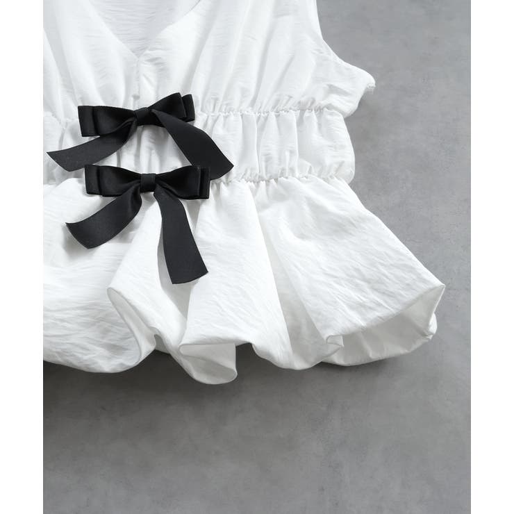 リボンデザインノースリーブペプラムブラウス | ad thie | 詳細画像26 