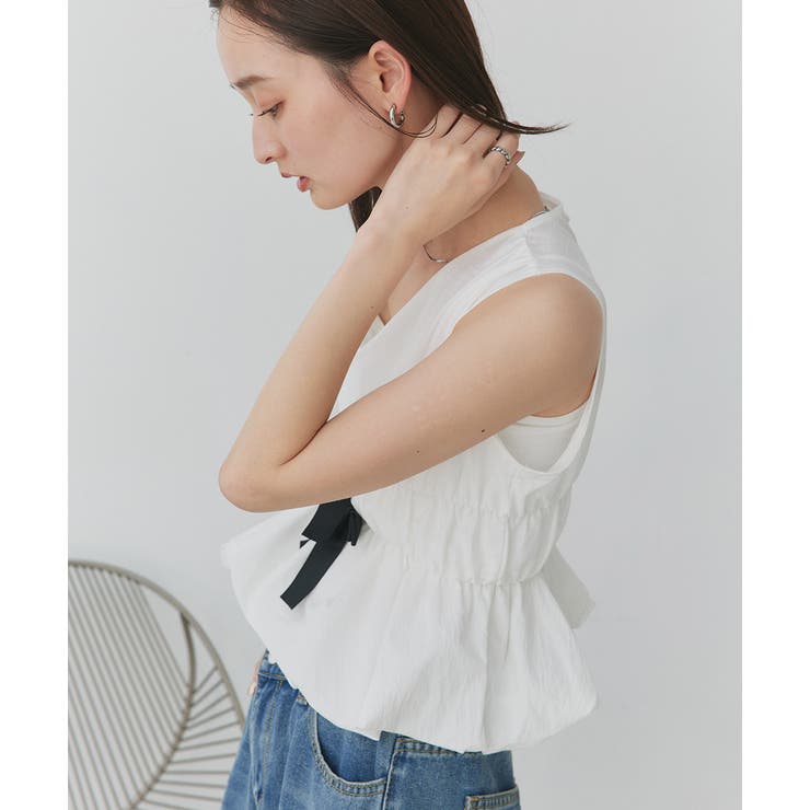 リボンデザインノースリーブペプラムブラウス | ad thie | 詳細画像8 