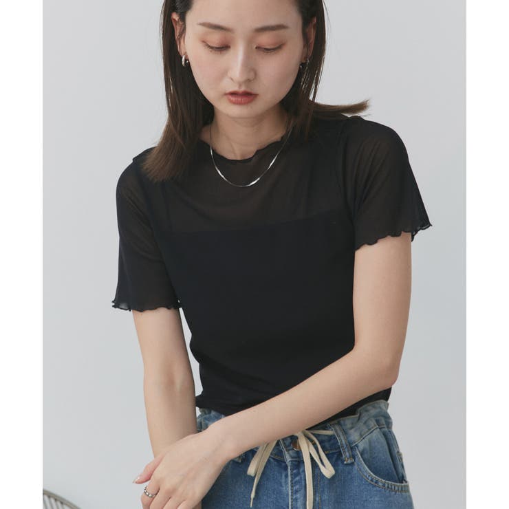 ブラック | ハーフスリーブメローシアートップス | ad thie