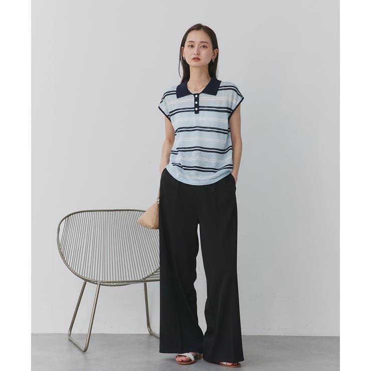 シアーフレンチスリーブボーダーポロトップス | ad thie | 詳細画像10 