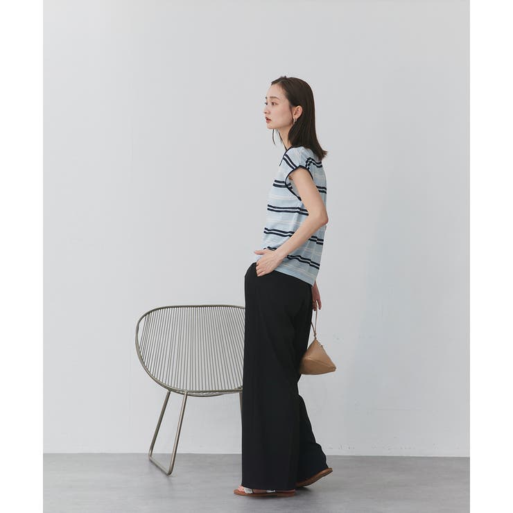 シアーフレンチスリーブボーダーポロトップス | ad thie | 詳細画像11 