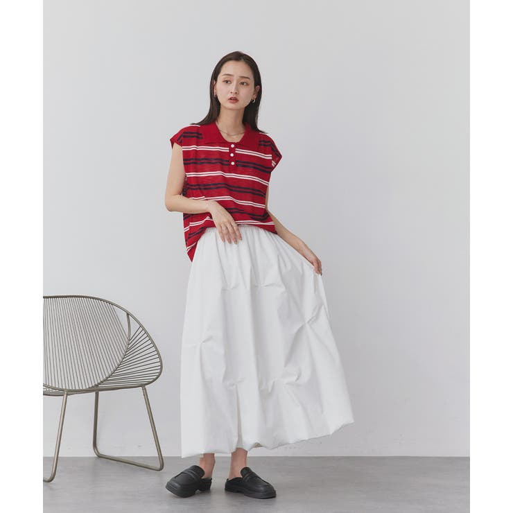 シアーフレンチスリーブボーダーポロトップス | ad thie | 詳細画像17 