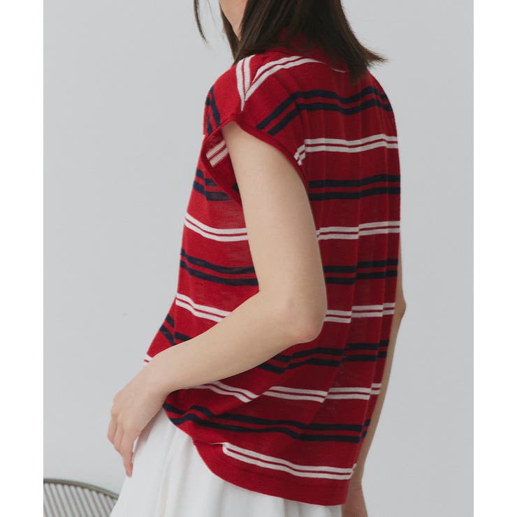 シアーフレンチスリーブボーダーポロトップス | ad thie | 詳細画像20 