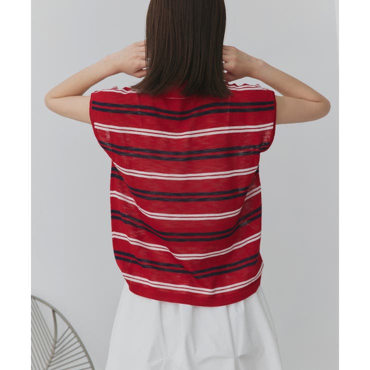 シアーフレンチスリーブボーダーポロトップス[品番：ADEW0004964]｜ad