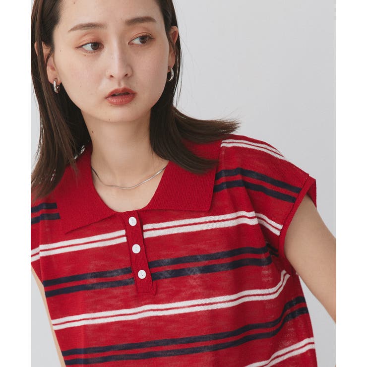 シアーフレンチスリーブボーダーポロトップス | ad thie | 詳細画像27 