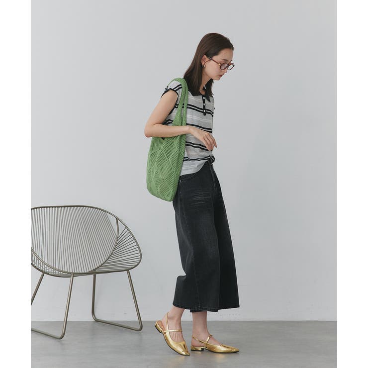 シアーフレンチスリーブボーダーポロトップス | ad thie | 詳細画像37 