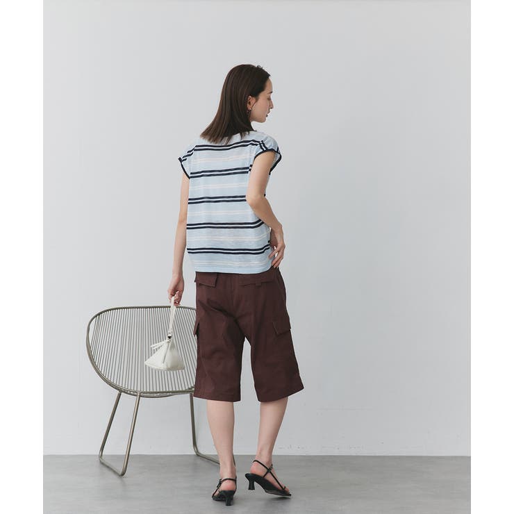 シアーフレンチスリーブボーダーポロトップス | ad thie | 詳細画像4 
