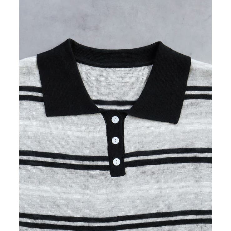 シアーフレンチスリーブボーダーポロトップス | ad thie | 詳細画像40 