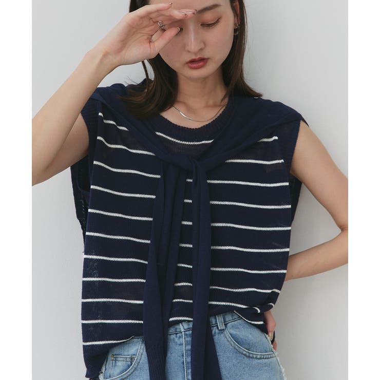 フェイクカーディガン付き ノースリーブニット | ad thie | 詳細画像36 