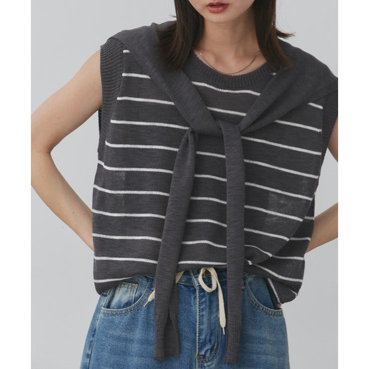 フェイクカーディガン付き ノースリーブニット | ad thie | 詳細画像50 