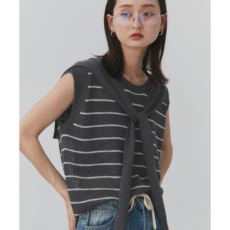 フェイクカーディガン付き ノースリーブニット | ad thie | 詳細画像53 