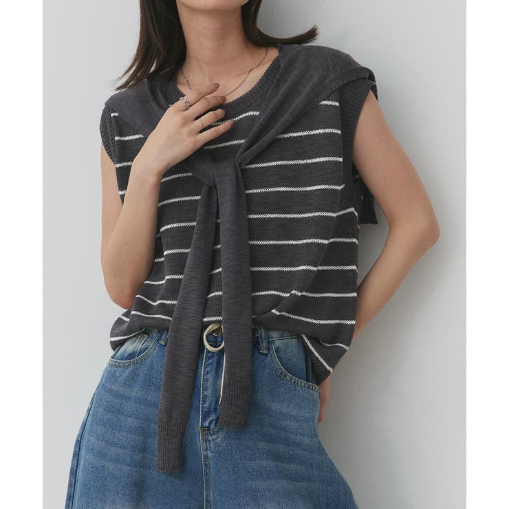 フェイクカーディガン付き ノースリーブニット | ad thie | 詳細画像54 