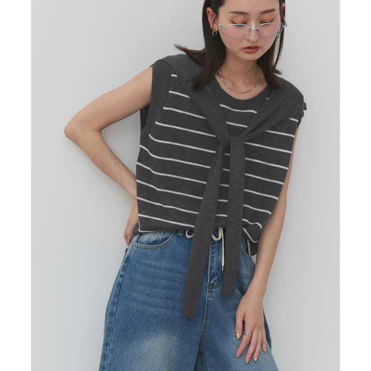 フェイクカーディガン付き ノースリーブニット | ad thie | 詳細画像55 