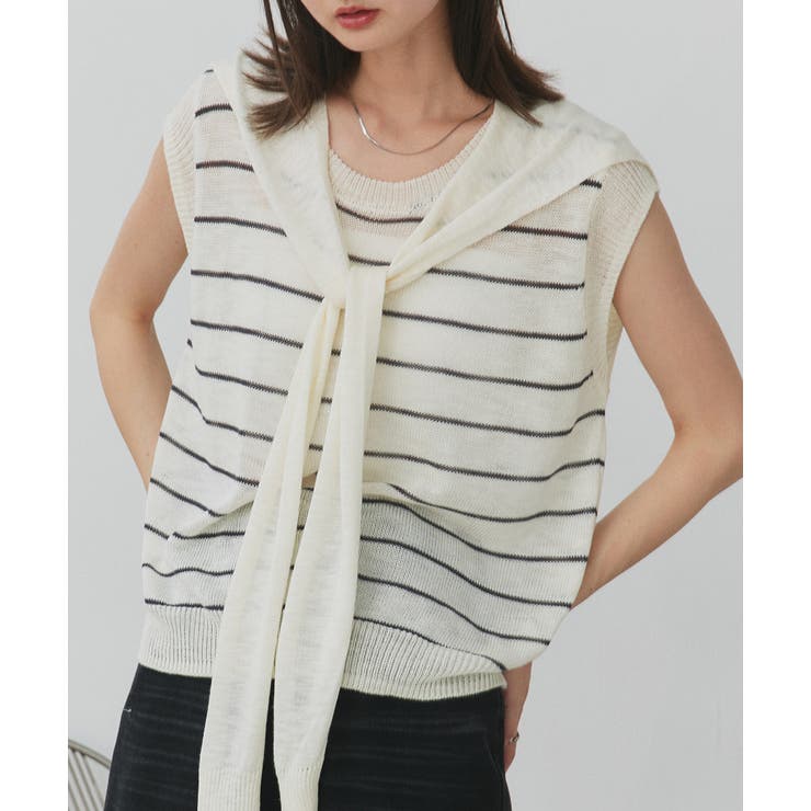 アイボリー | フェイクカーディガン付き ノースリーブニット | ad thie